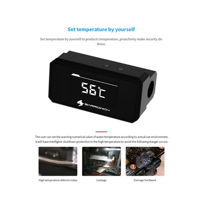 BarrowCH G1/4 Multimode OLED Display Heat Sensor Alarm with Shutdown - Black