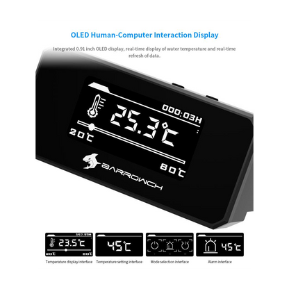 BarrowCH G1/4 Multimode OLED Display Heat Sensor Alarm with Shutdown - Black