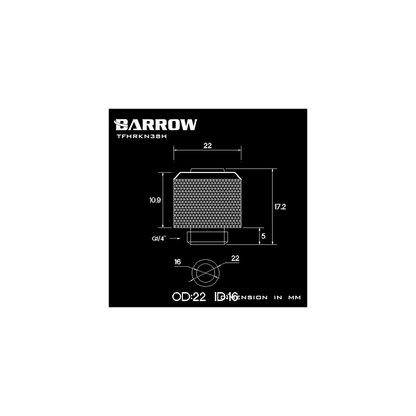 Barrow G1/4 - 16/10mm Flexible Tube Compression Fitting - Black (6 Pack)