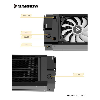 Barrow DARIDP-30 360 Copper Radiator with 17w Pump and Reservoir - Black