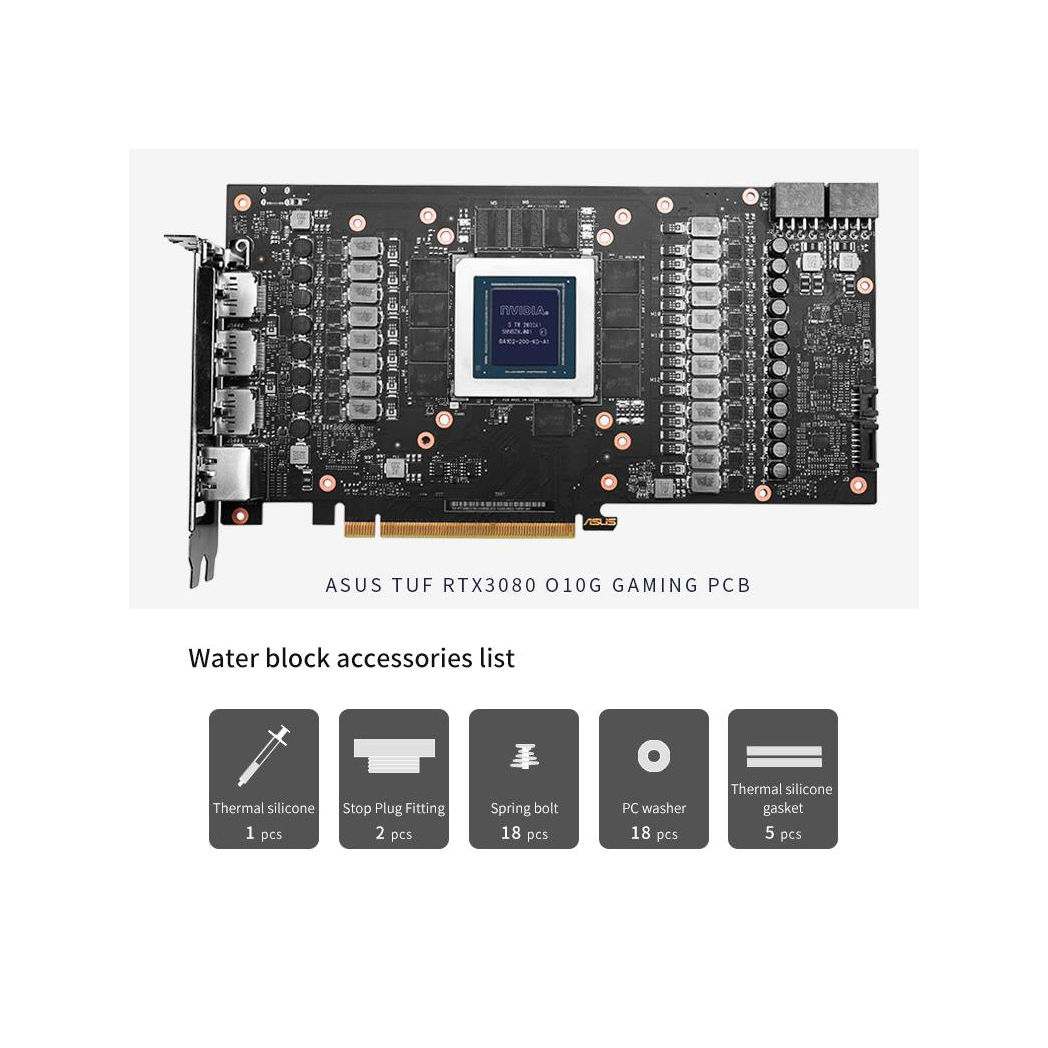 Barrow NVIDIA RTX 3080/3090, ASUS TUF Aurora aRGB Graphics Card Waterblock