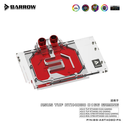 Barrow ASUS TUF / STRIX 4080 Aurora, aRGB Graphics Card Waterblock + Backplate
