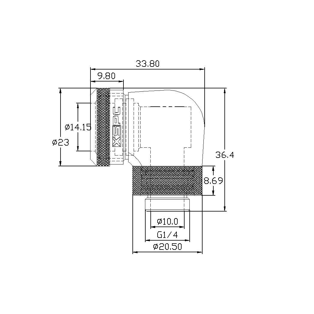 XSPC G1/4 to 14mm Rigid Tubing - 90 Rotary Fitting V2 (Black Chrome)