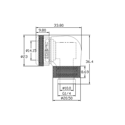 XSPC G1/4 to 14mm Rigid Tubing - 90 Rotary Fitting V2 (Black Chrome)