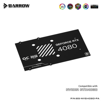 Barrow NVIDIA 4080 Founders, LRC 2.0 RGB Graphics Card Waterblock + Backplate