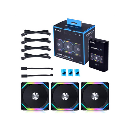 Lian Li UNI FAN SL120 V2 RGB PWM Fan, Triple-pack w/ Controller - 120mm, black