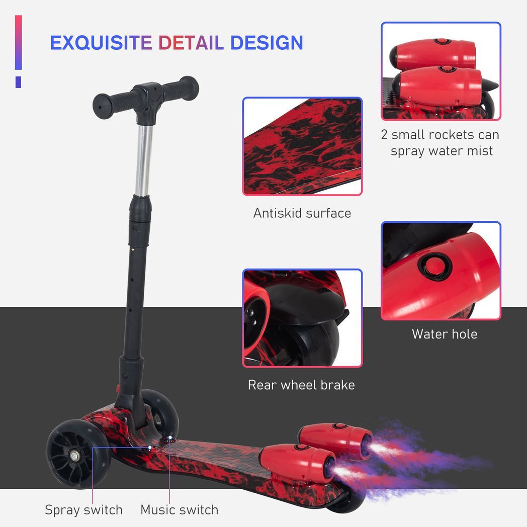 Child Wheel E-Scooter Light Music Water Spray Rechargeable 3-6 Yrs Red