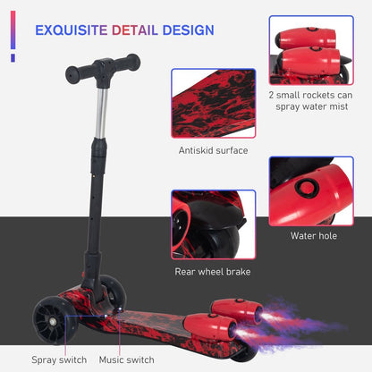 Child Wheel E-Scooter Light Music Water Spray Rechargeable 3-6 Yrs Red