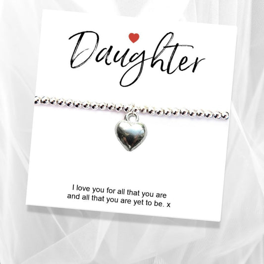 Daughter Message Card with Heart Charm Bracelet