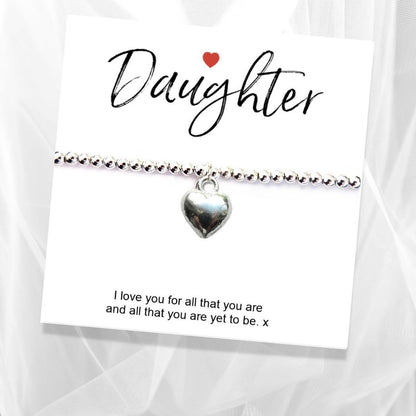 Daughter Message Card with Heart Charm Bracelet