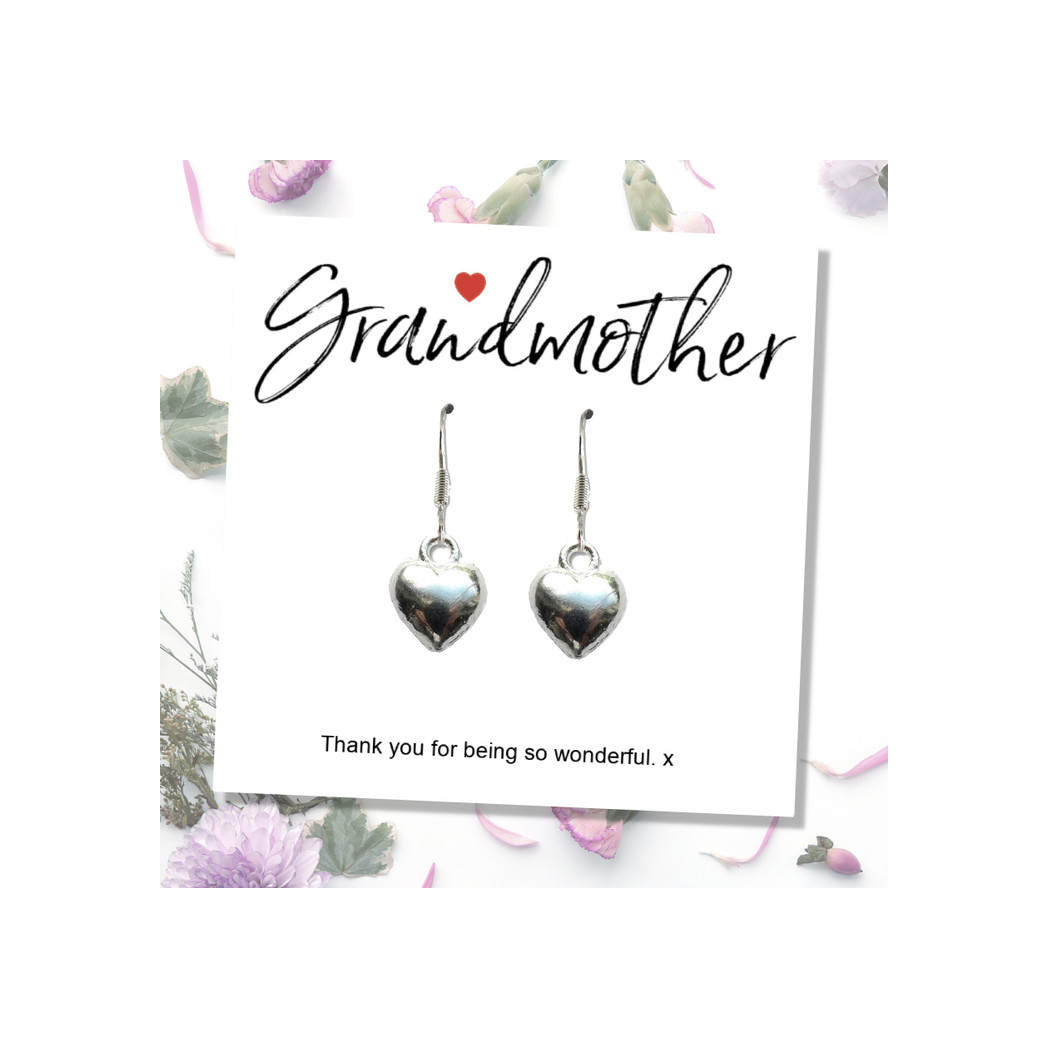 Grandmother Message Card with Heart Earrings