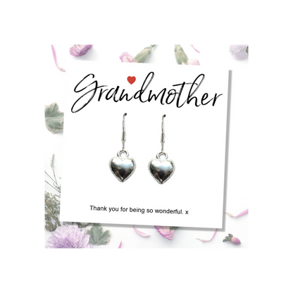 Grandmother Message Card with Heart Earrings
