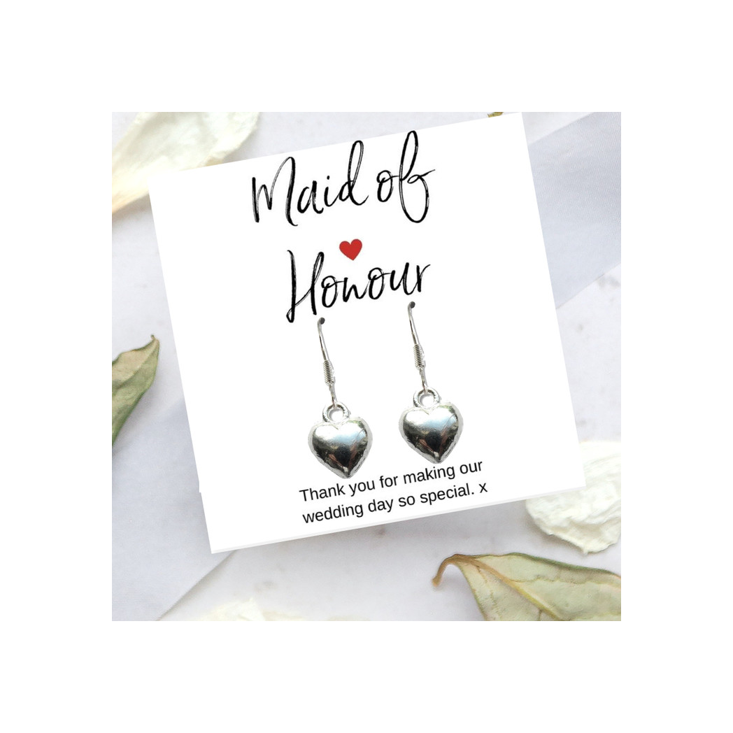Maid of honour Heart Earrings & Thank You Card
