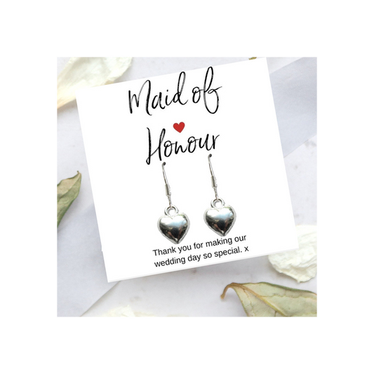 Maid of honour Heart Earrings & Thank You Card