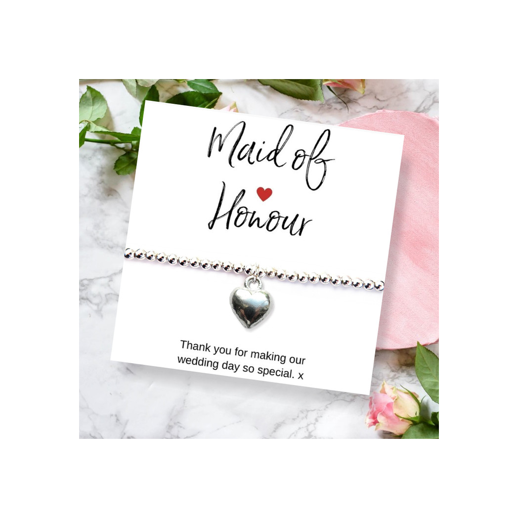 Maid of Honour Heart Bracelet & Thank You Card