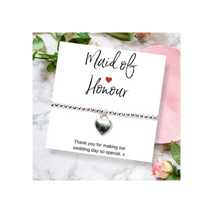 Maid of Honour Heart Bracelet & Thank You Card