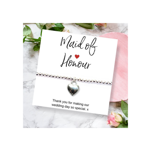 Maid of Honour Heart Bracelet & Thank You Card