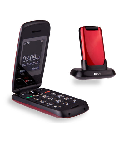 TTfone TT300 Star RED Flip Folding Big Button Senior SOS Emergency Button Mobile Phone with Vodafone PAYG Sim Card