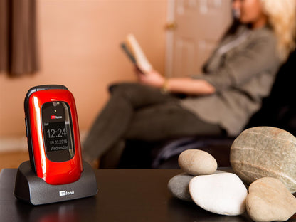 TTfone TT750 Lunar RED Flip Folding Dual Screen Big Button Mobile Phone with Dock Charger and Vodafone Sim Card