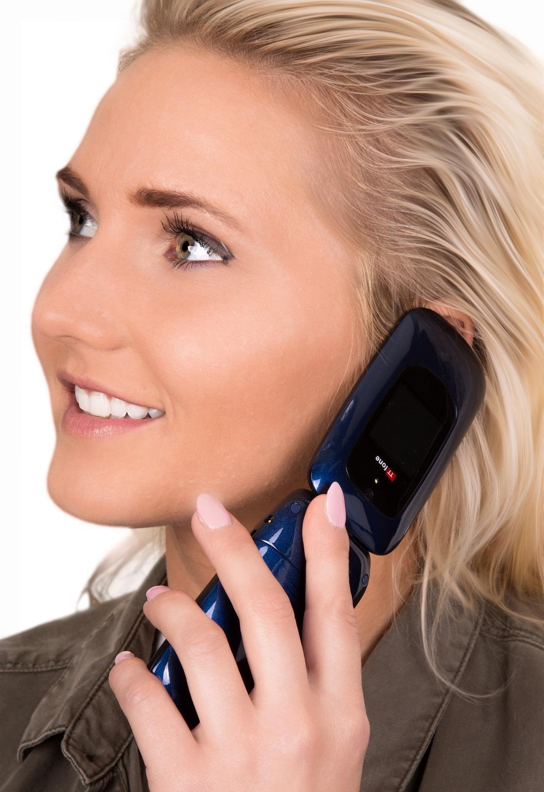 TTfone TT750 Lunar BLUE Flip Folding Dual Screen Big Button Mobile Phone with Dock Charger and Vodafone Sim Card