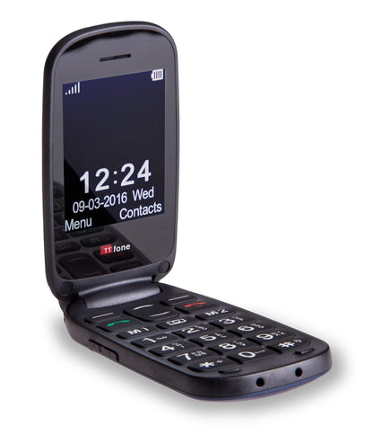 TTfone TT750 Lunar BLUE Flip Folding Dual Screen Big Button Mobile Phone with Dock Charger and Vodafone Sim Card