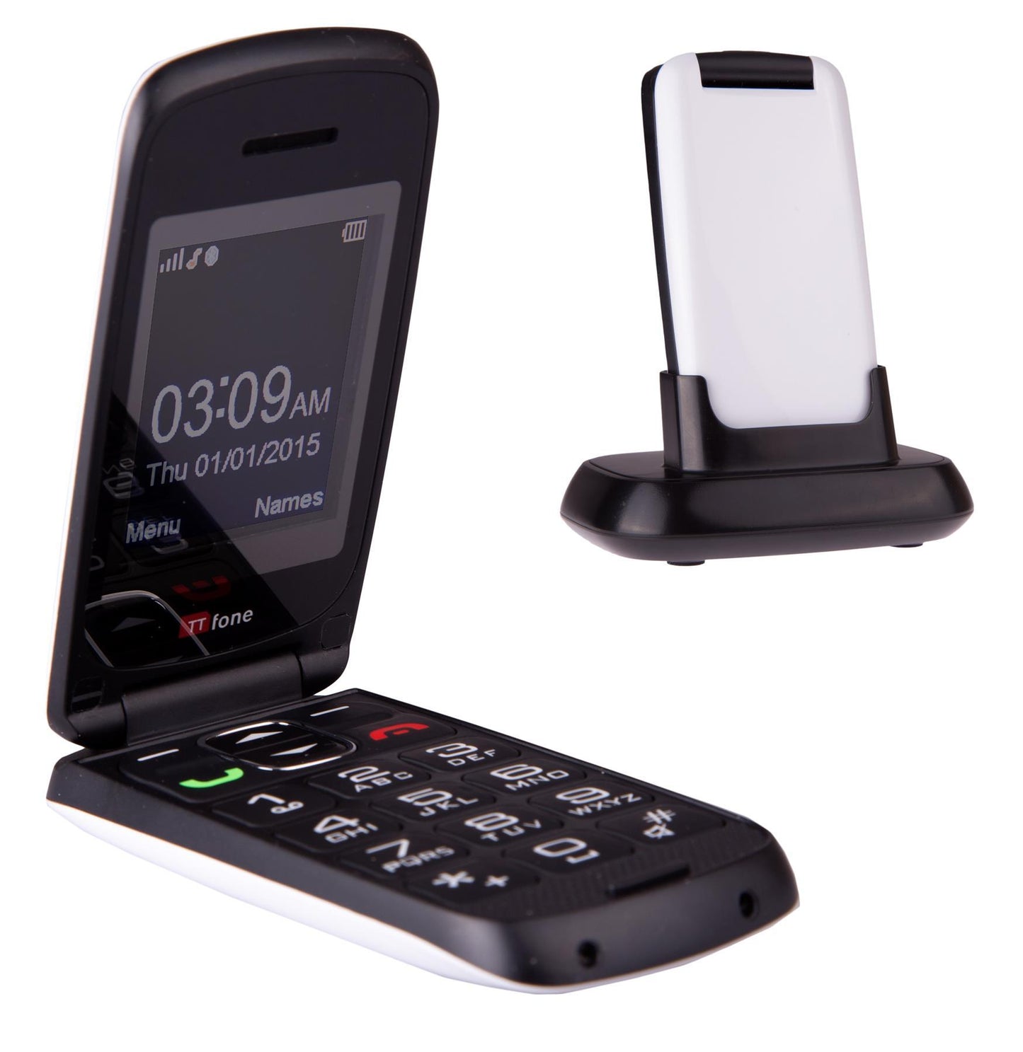 TTfone TT300 Star WHITE Flip Folding Big Button Senior SOS Emergency Button Mobile Phone with Vodafone PAYG Sim Card