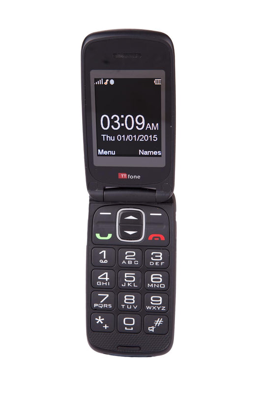 TTfone TT300 Star GREY Flip Folding Big Button Senior SOS Emergency Button Mobile Phone with Vodafone PAYG Sim Card