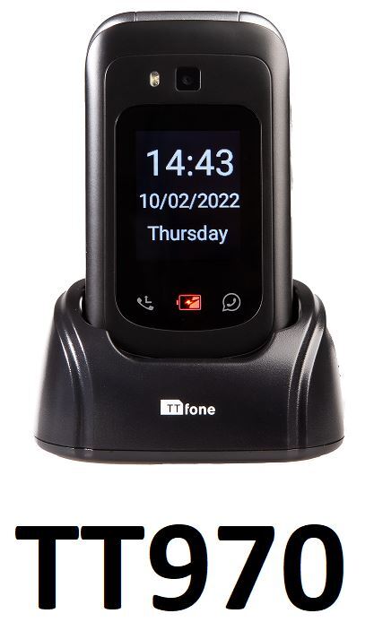TTfone TT970 4G Whatsapp Touchscreen Senior Big Button Flip Mobile Phone - Dock Charger, Lanyard