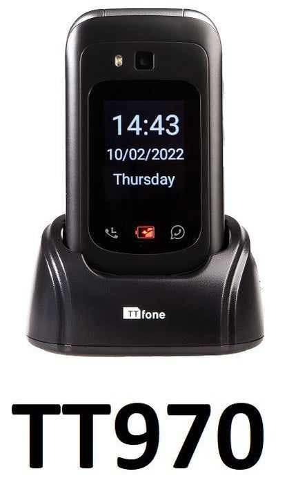 TTfone TT970 4G Whatsapp Touchscreen Senior Big Button Flip Mobile Phone - Dock Charger, Lanyard