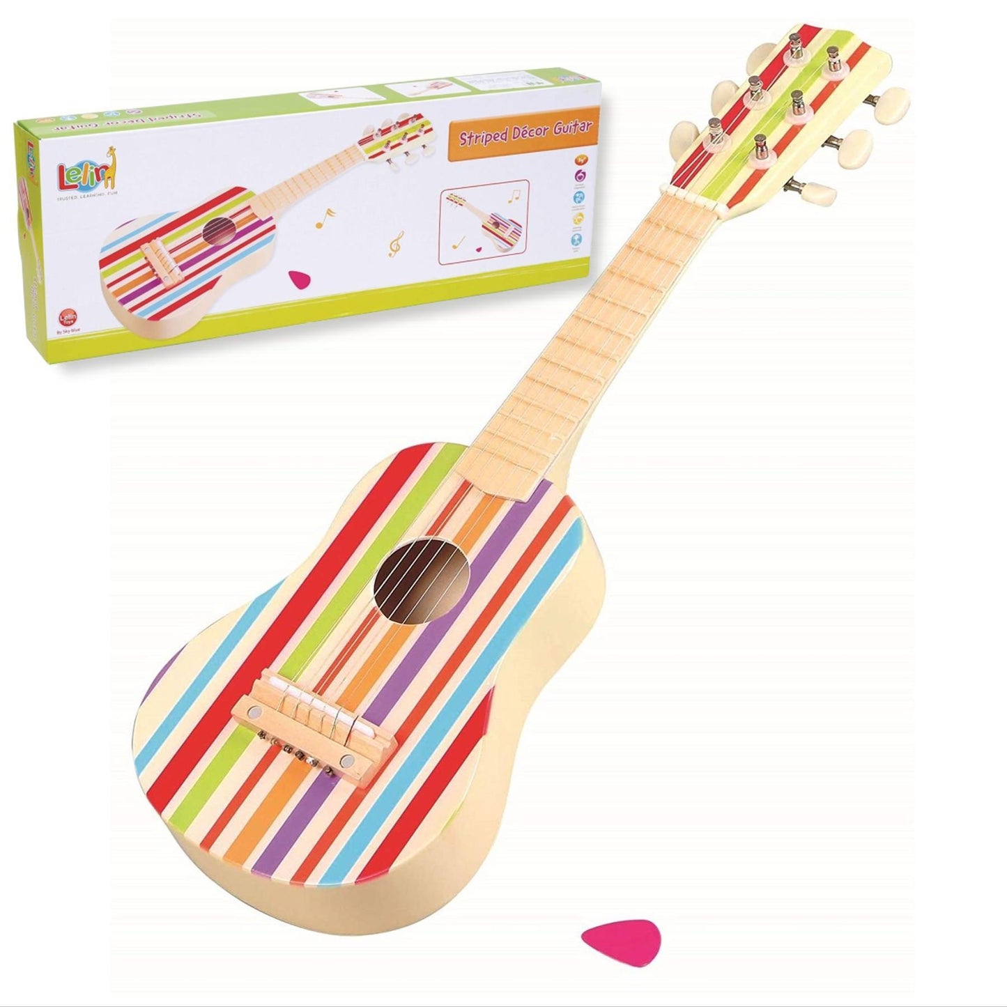 Lelin Wooden Striped Decor Guitar Children Musical Instrument Play Music 3+