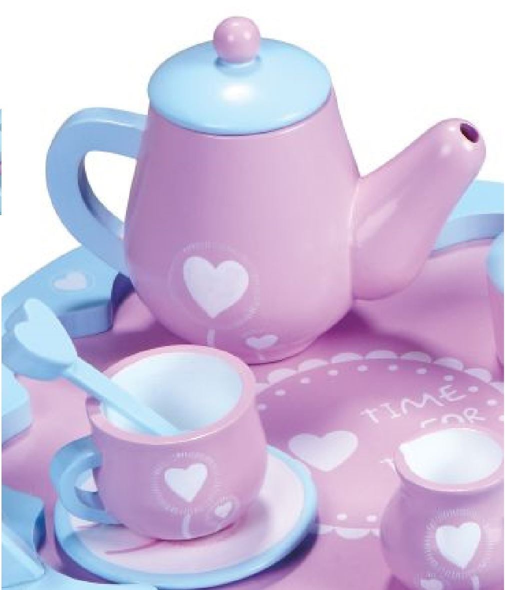 Lelin 13 PCS Wooden Heart Shaped Tea Set Pretend Play Role Play Toy for Children