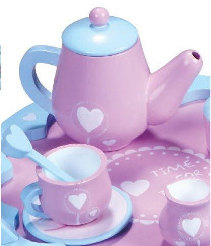 Lelin 13 PCS Wooden Heart Shaped Tea Set Pretend Play Role Play Toy for Children