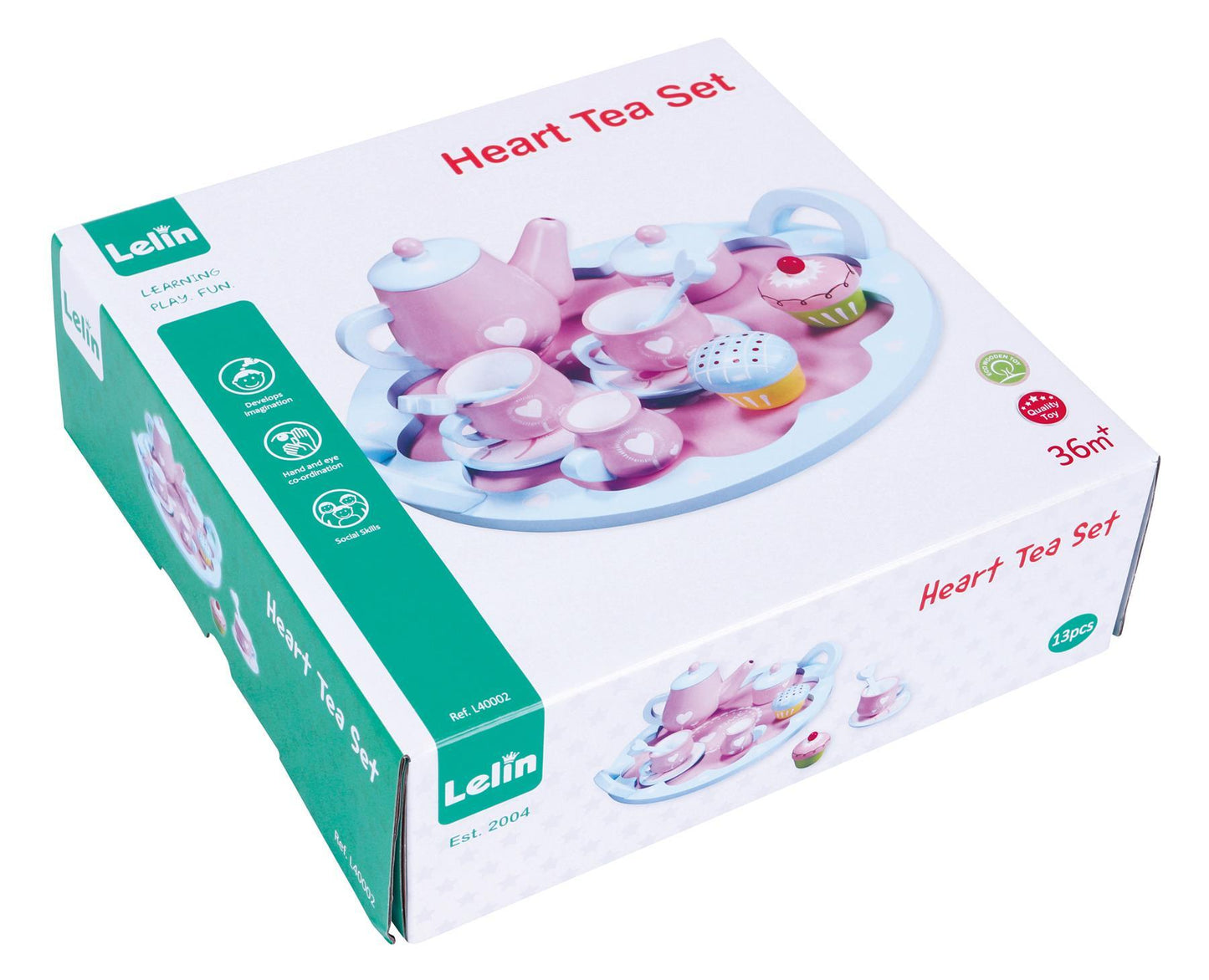 Lelin 13 PCS Wooden Heart Shaped Tea Set Pretend Play Role Play Toy for Children