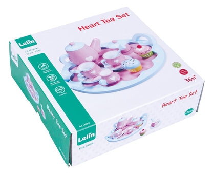 Lelin 13 PCS Wooden Heart Shaped Tea Set Pretend Play Role Play Toy for Children