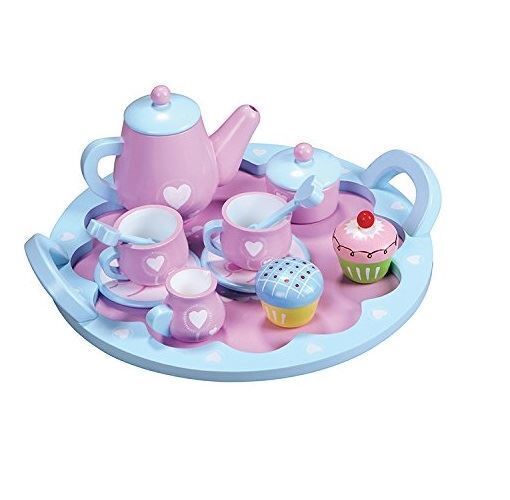Lelin 13 PCS Wooden Heart Shaped Tea Set Pretend Play Role Play Toy for Children