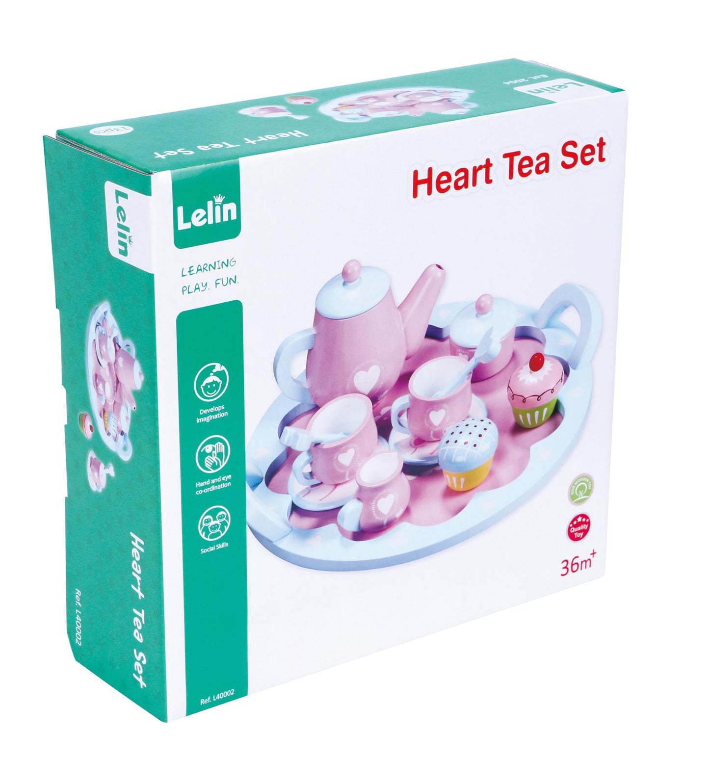 Lelin 13 PCS Wooden Heart Shaped Tea Set Pretend Play Role Play Toy for Children