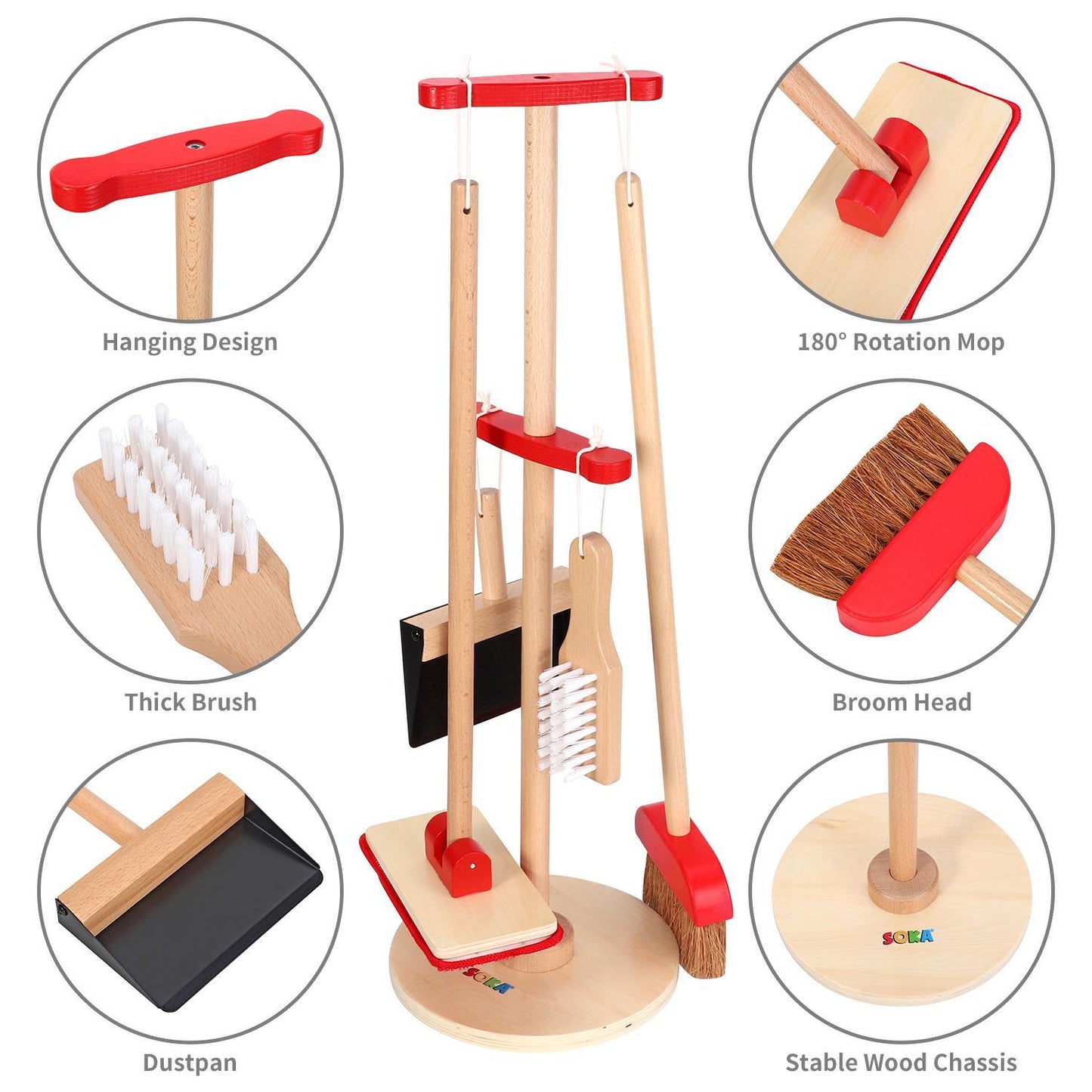 Lelin 11PC Toy Cleaning Kit with Broom Mop Dustpan Brush & Stand For Pretend Play