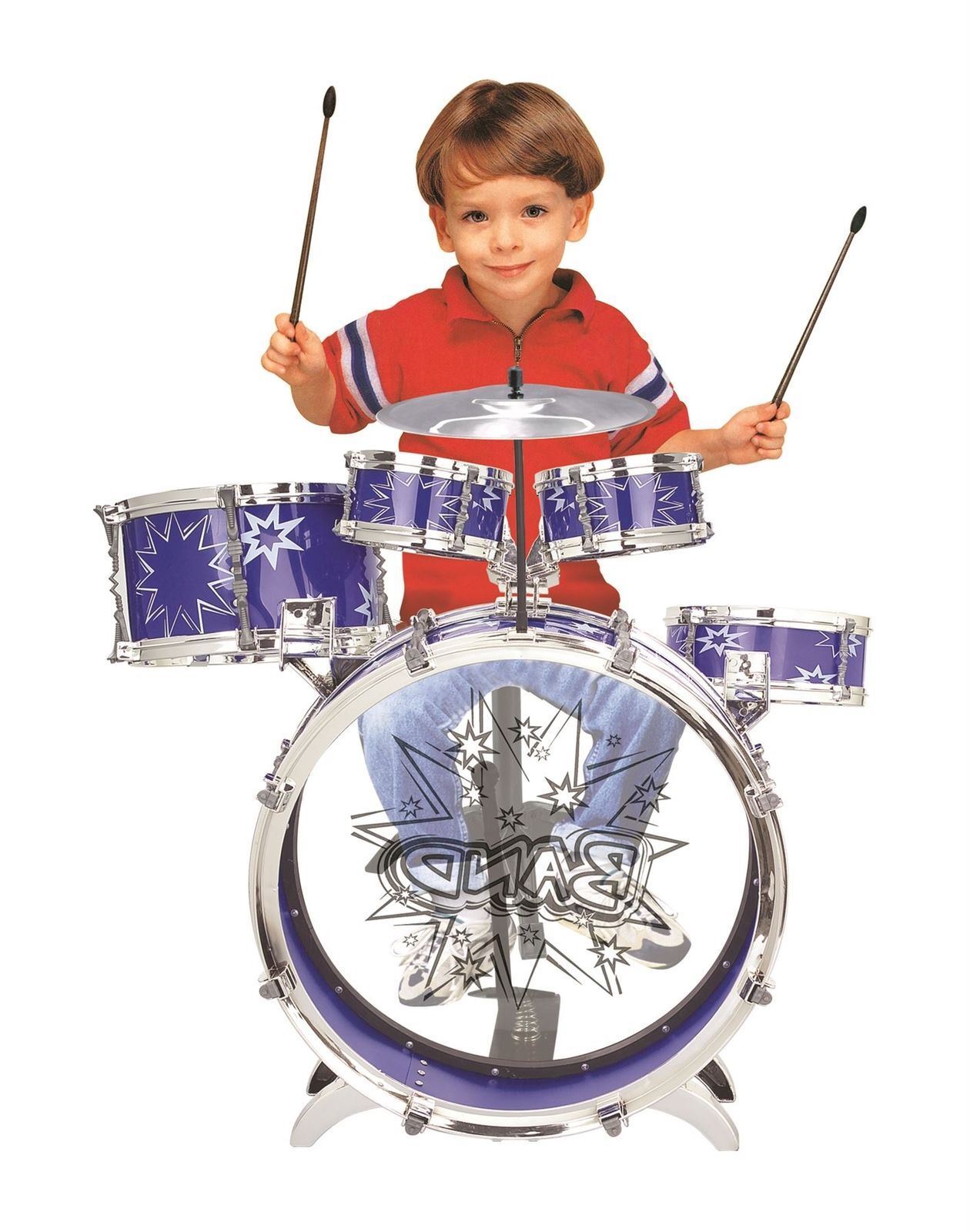 Soka Big Band Children's Rockstar Drums & Cymbal Kit With Stool- BLUE