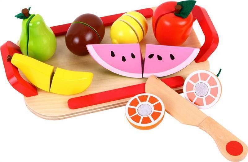 Lelin Wooden Cutting Fruit Play Set Childrens Food Pretend Play For Ages 3yrs+