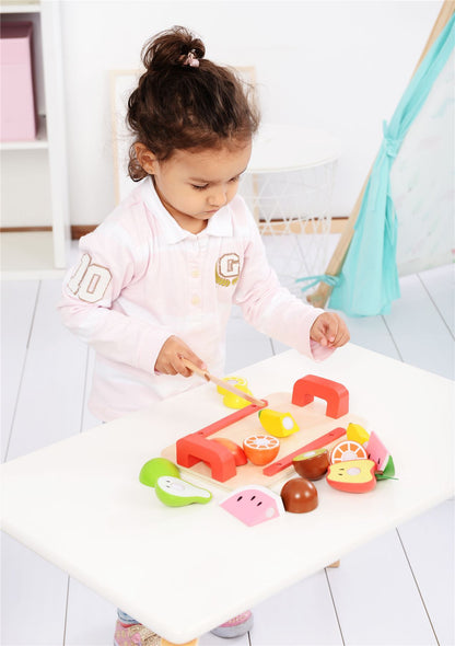 Lelin Wooden Cutting Fruit Play Set Childrens Food Pretend Play For Ages 3yrs+