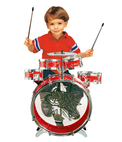 Soka Big Band Children's Rockstar Drums & Cymbal Kit With Stool- RED