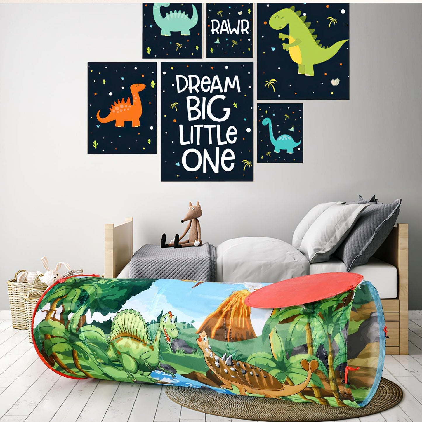 SOKA Kids Play Tunnel Green Pop Up Dino Dinosaur Indoor or Outdoor Garden Play Tent