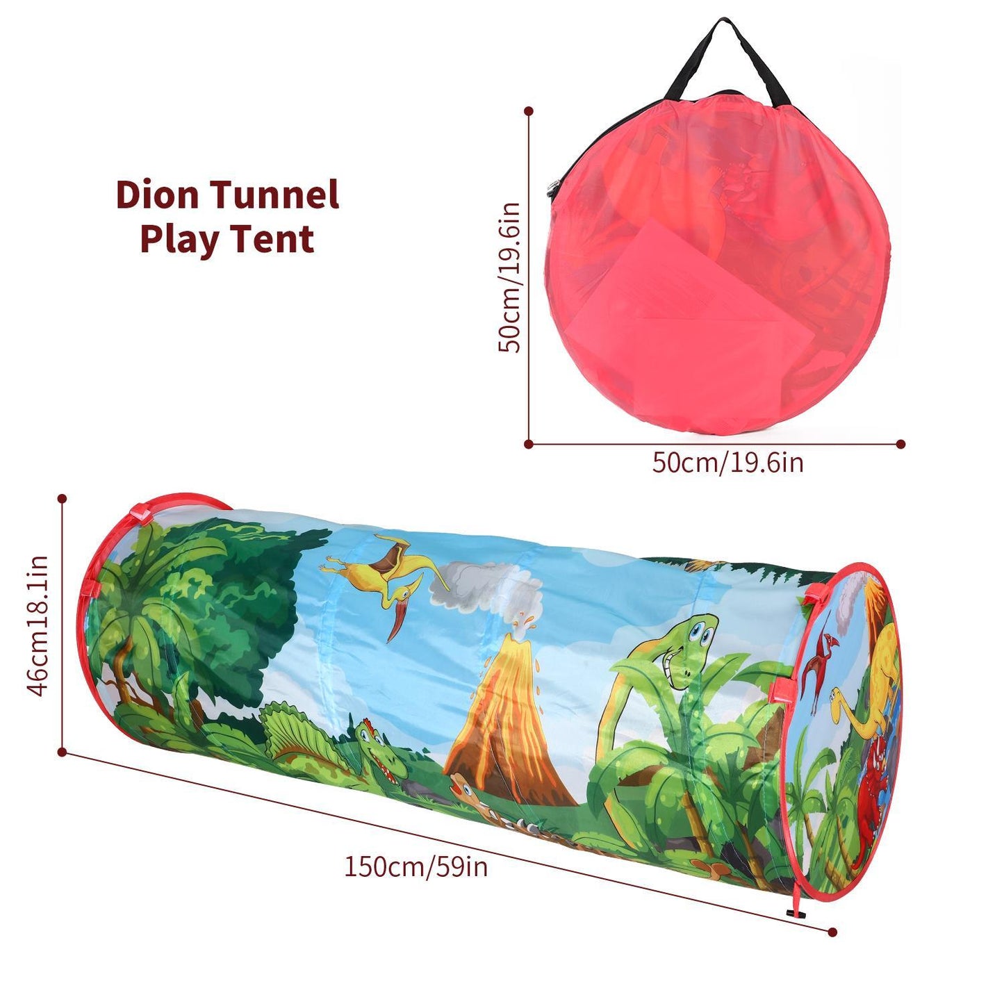 SOKA Kids Play Tunnel Green Pop Up Dino Dinosaur Indoor or Outdoor Garden Play Tent