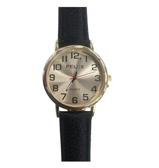PELEX  Gents Leather Strap Quartz Watch PLX-010-GOLD-GOLD-BLK