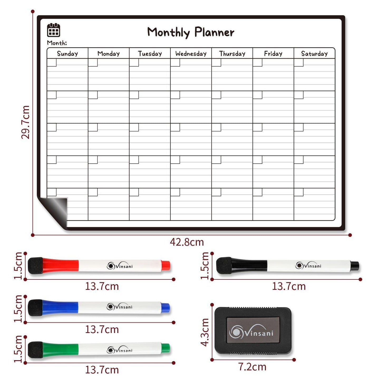 Monthly Magnetic Memo Notes Whiteboard for Home Office Task - A3