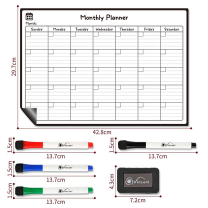 Monthly Magnetic Memo Notes Whiteboard for Home Office Task - A3