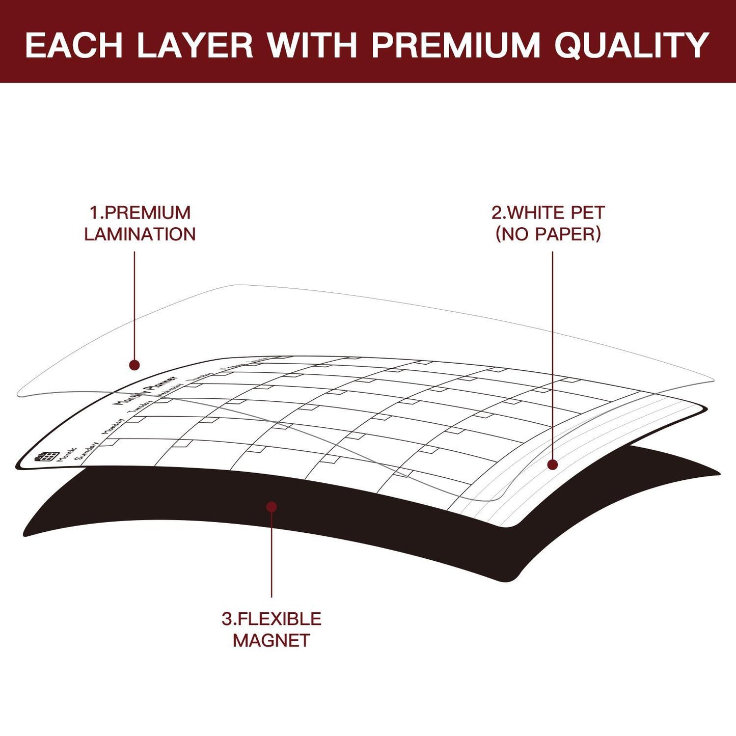 Monthly Magnetic Memo Notes Whiteboard for Home Office Task - A3