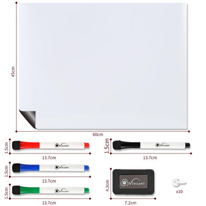 Magnetic Whiteboard  45 x 60 cm Size with 4 Dry Wipe Pens and Eraser