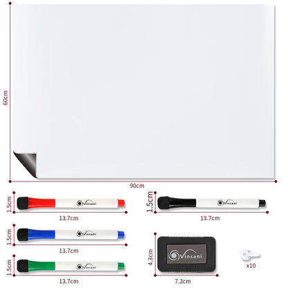Magnetic Whiteboard  60 x 90 cm Notes, Lists, Memos, Menus Use 4 Magnetic Dry Wipe Pens & Magnetic Eraser