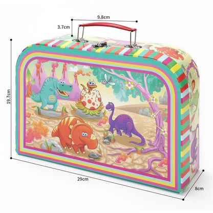 SOKA 18 Pcs Dinosaur Metal Tin Kids Teapot Tea Party Set Carry Case Toy Pretend Role Play